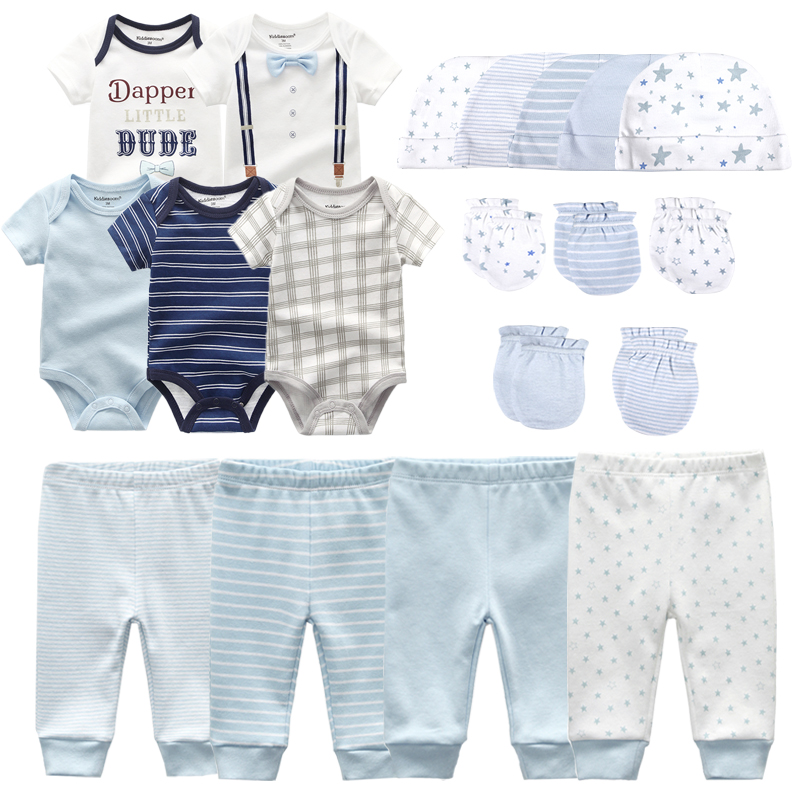 Zestaw ubrań dla nowonarodzonego chłopca: body, spodnie, kapelusz, rękawiczki - 0-6 miesięcy - Wianko - 4