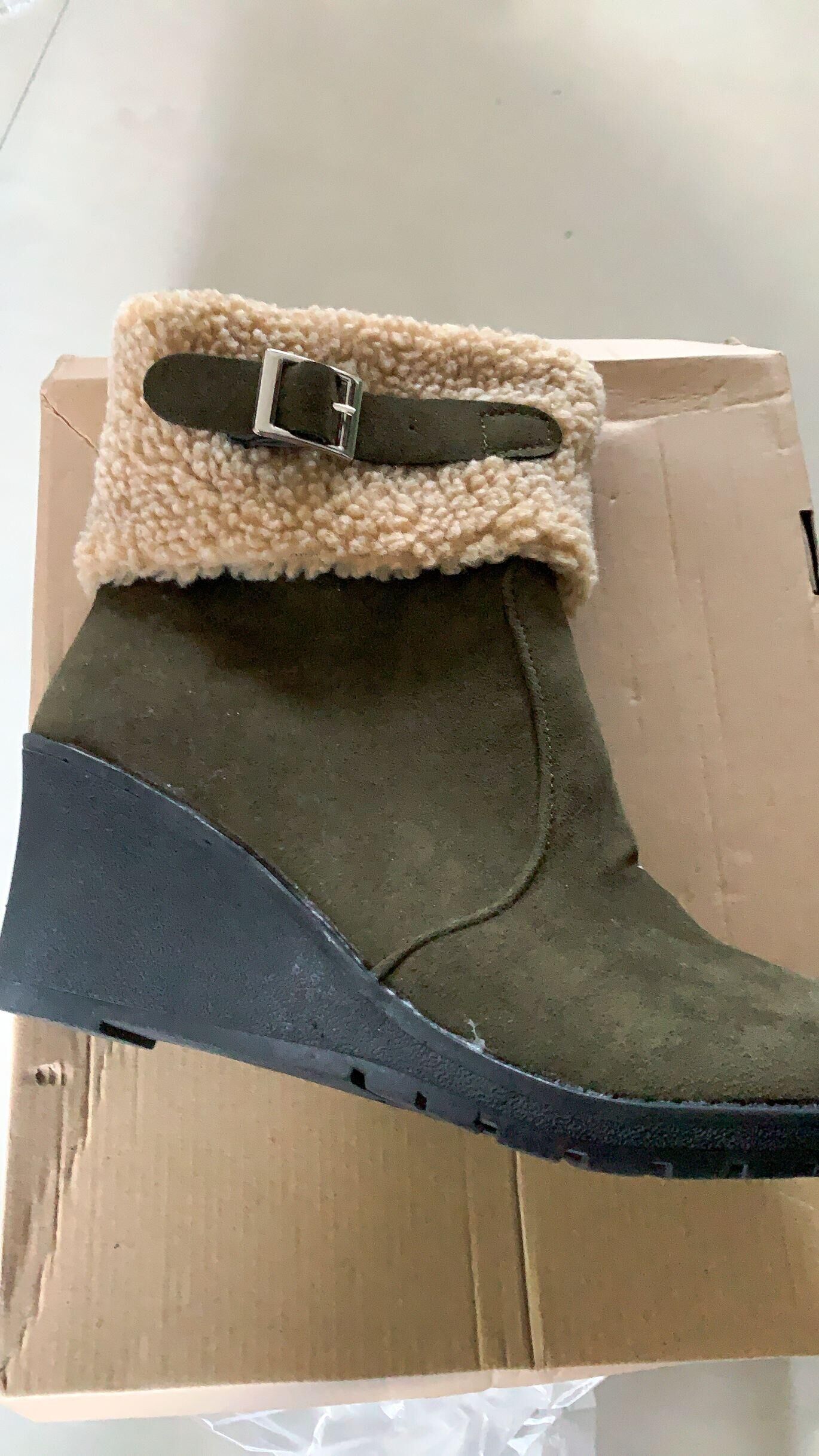 Womens Winter Boots High Heels Wedge Side Zipper Padded Warm Buckle Chic D157