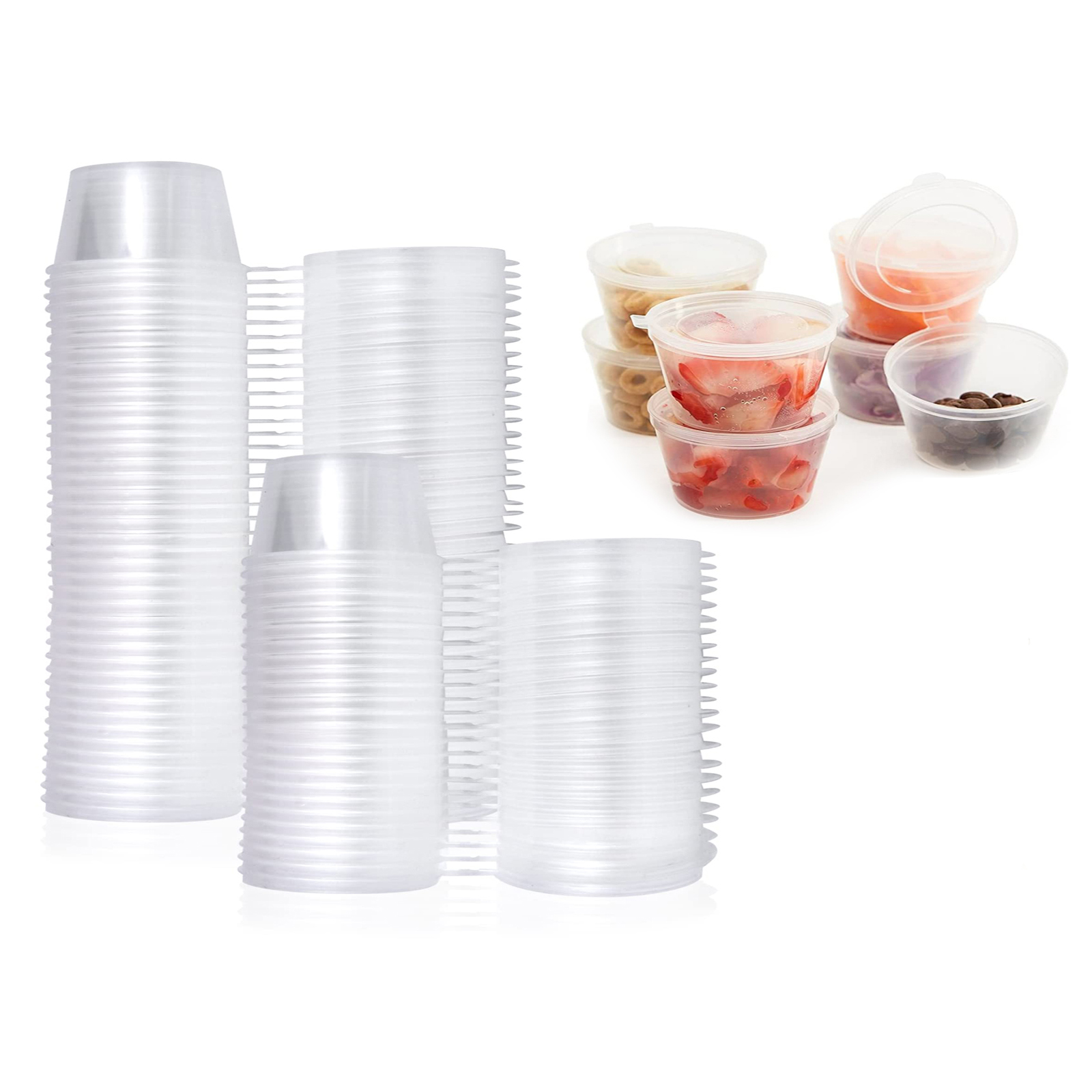 50Pcs 1oz Plastic Hinged Sauce Cups, Round Food Container Pots with Lids, Dispos - Picture 28 of 31