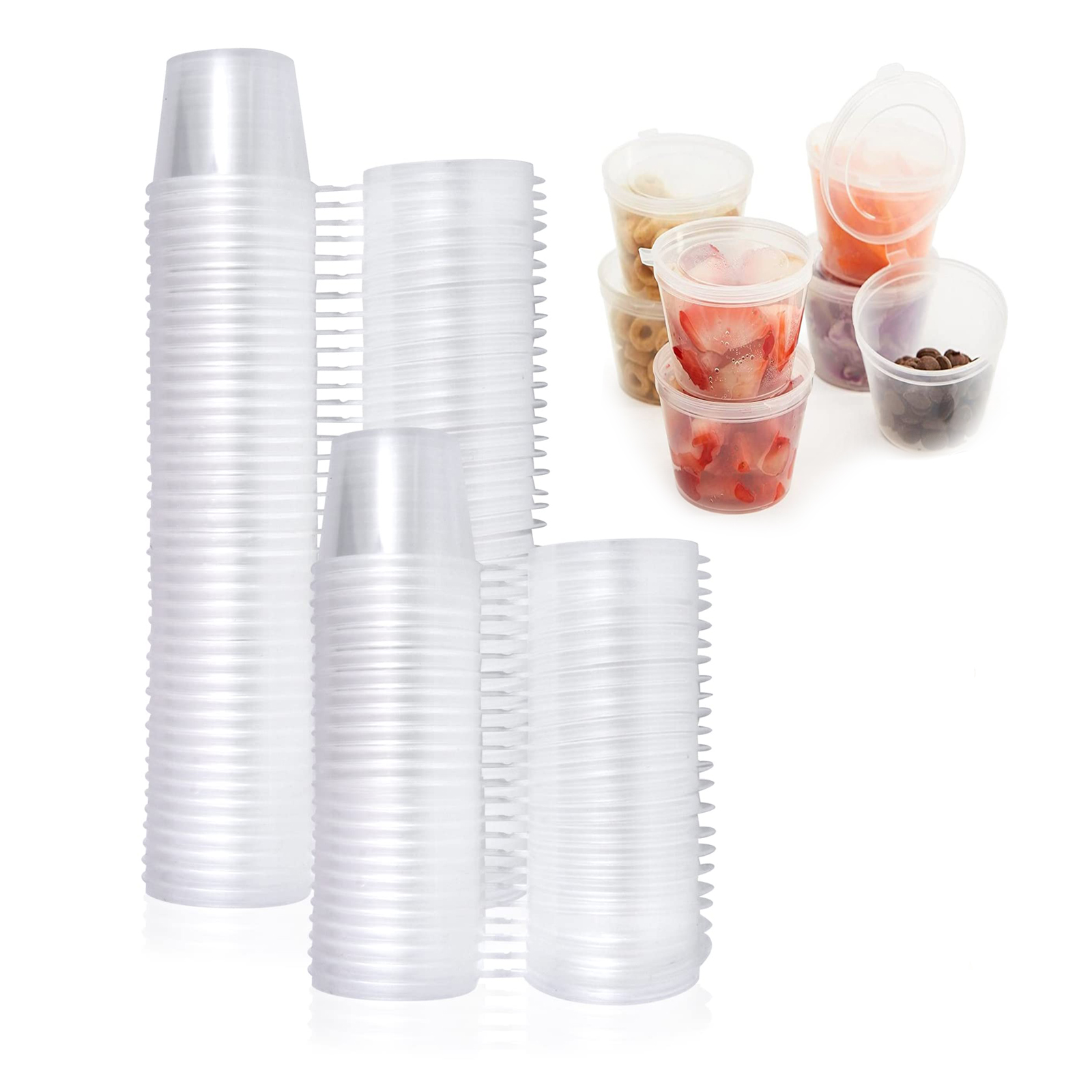 50Pcs 1oz Plastic Hinged Sauce Cups, Round Food Container Pots with Lids, Dispos - Picture 26 of 31