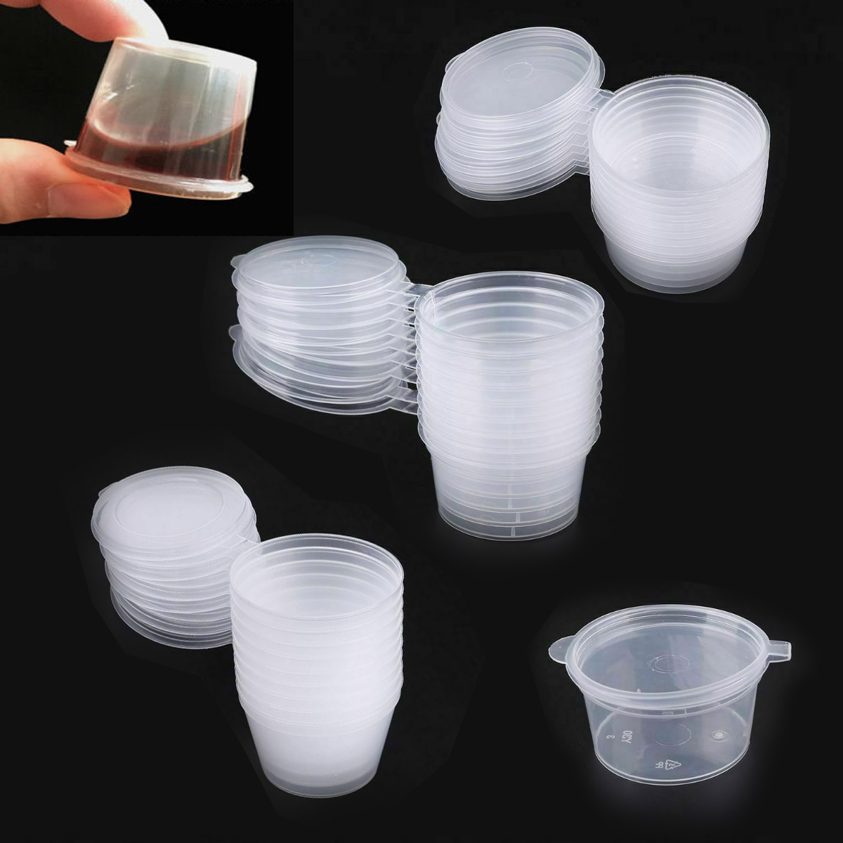 50Pcs 1oz Plastic Hinged Sauce Cups, Round Food Container Pots with Lids, Dispos - Picture 25 of 31