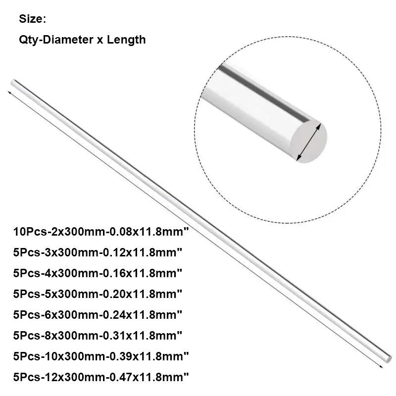 10pcs/5pcs Clear Acrylic Rod 2mm-12mm Diameter x 300mm Length