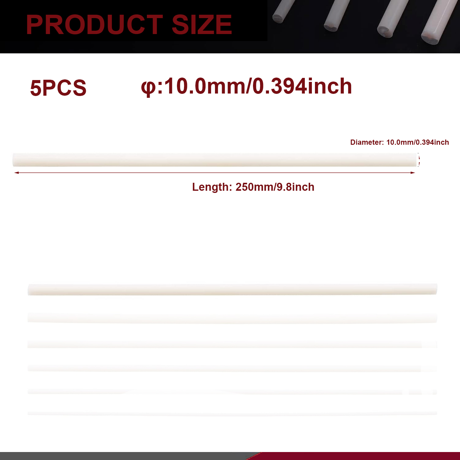 5-100Pcs ABS Styrene Plastic Round Bar Rod, Diameter 0.5mm-10mm Length 250mm - Picture 16 of 16