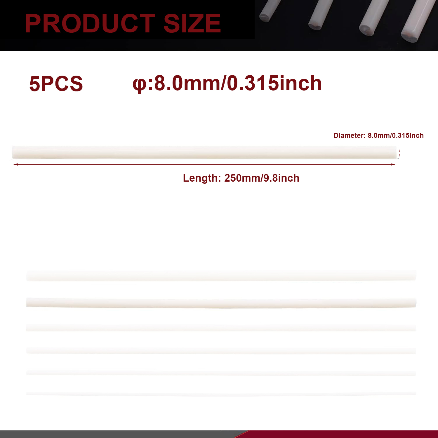 5-100Pcs ABS Styrene Plastic Round Bar Rod, Diameter 0.5mm-10mm Length 250mm - Picture 15 of 16