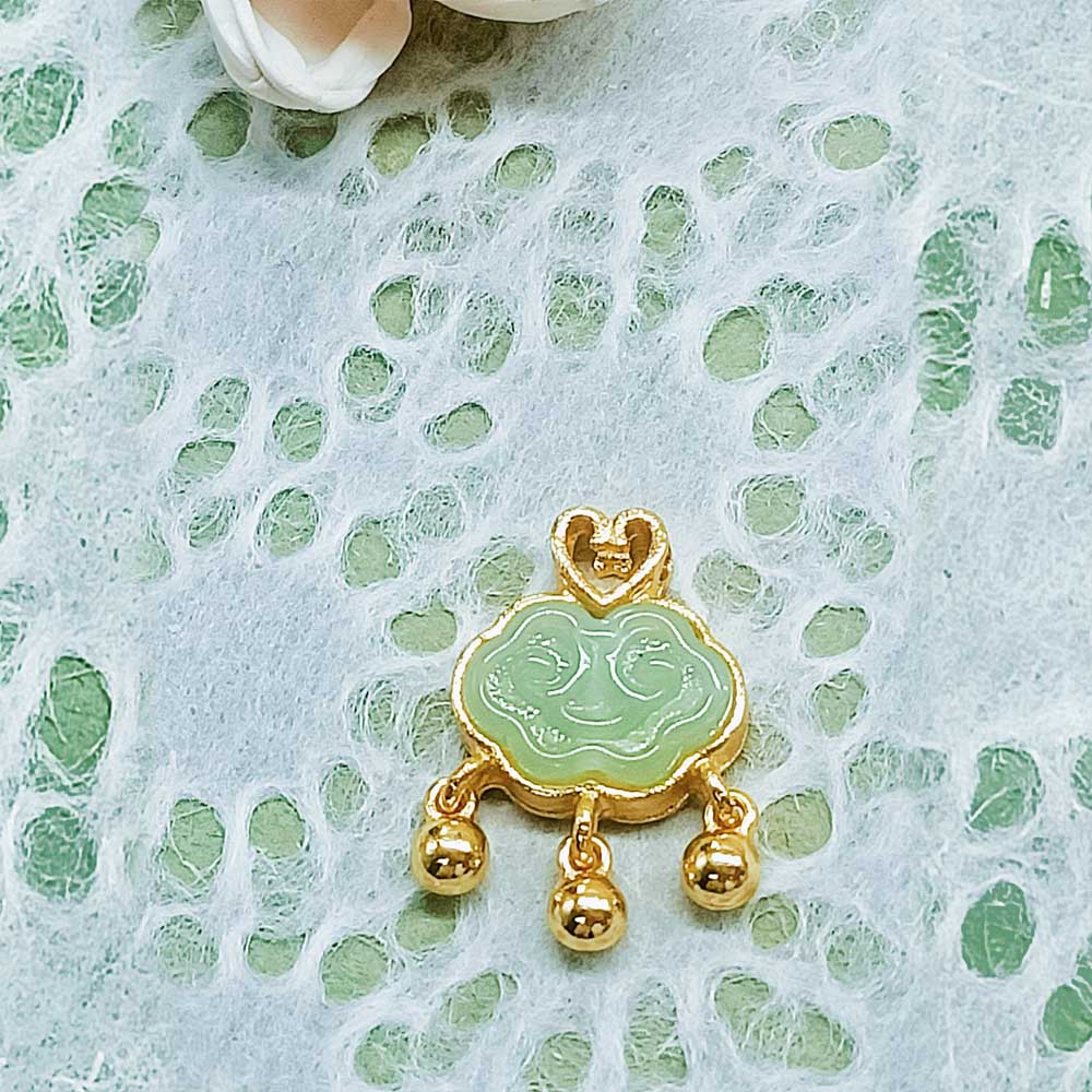 Zinc alloy matte golds imitation jade lotuss root safety buckles pendant - Picture 25 of 40