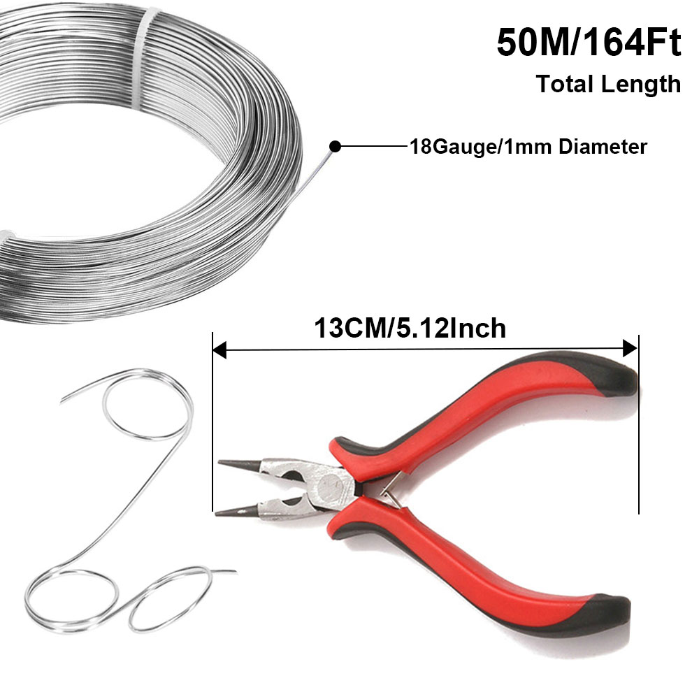 0.8mm-1.4mm Silve Aluminum Wire 50M(164 Feet) Bendable Metal Wire for Crafts,Scu