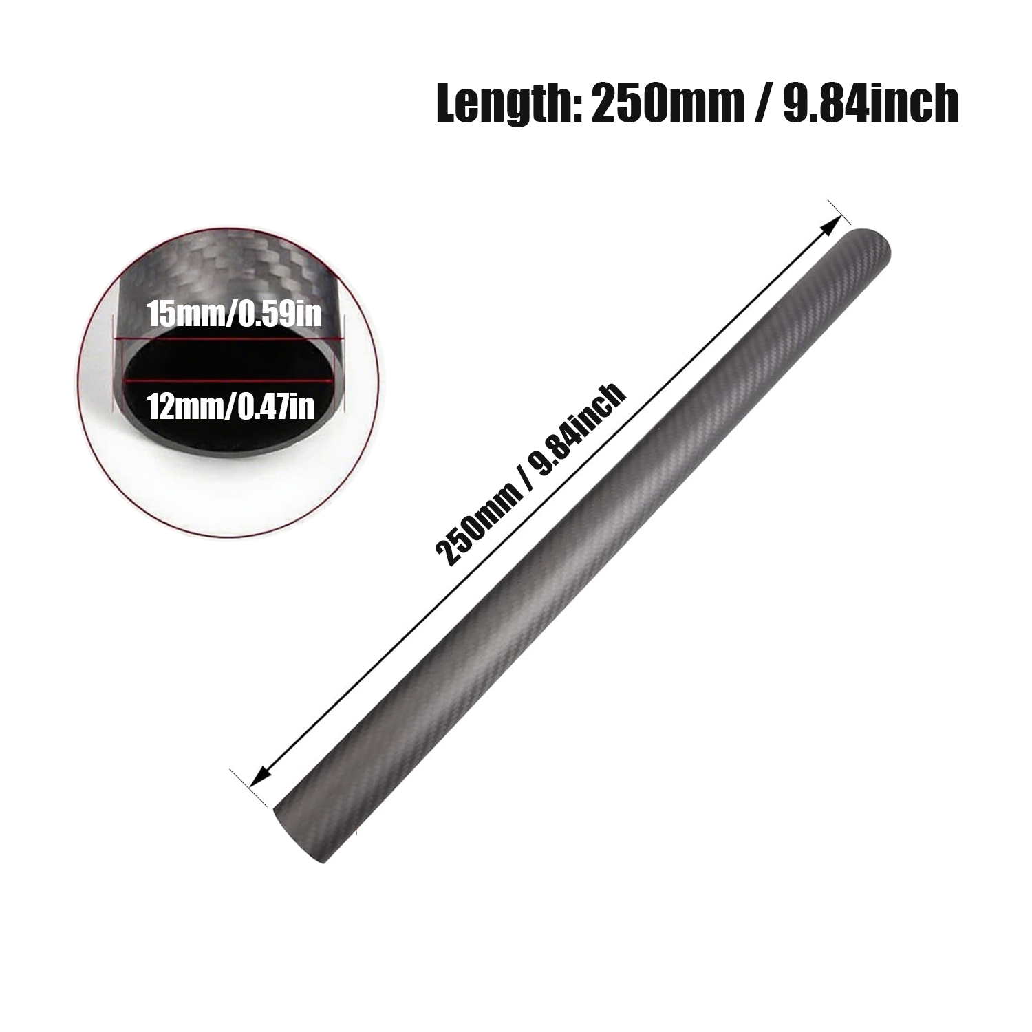 Matte Twill Fibre 3k Carbon Fiber Tube OD From 5mm to 28mm 250mm Length - Picture 15 of 24