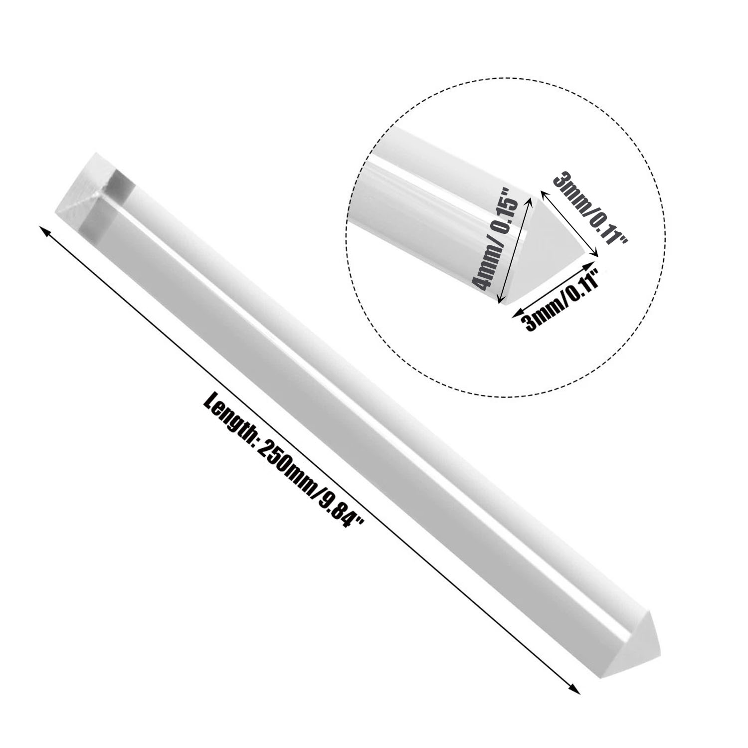 Acrylic triangle bar strip solids wand transparents rod right triangle 250mm