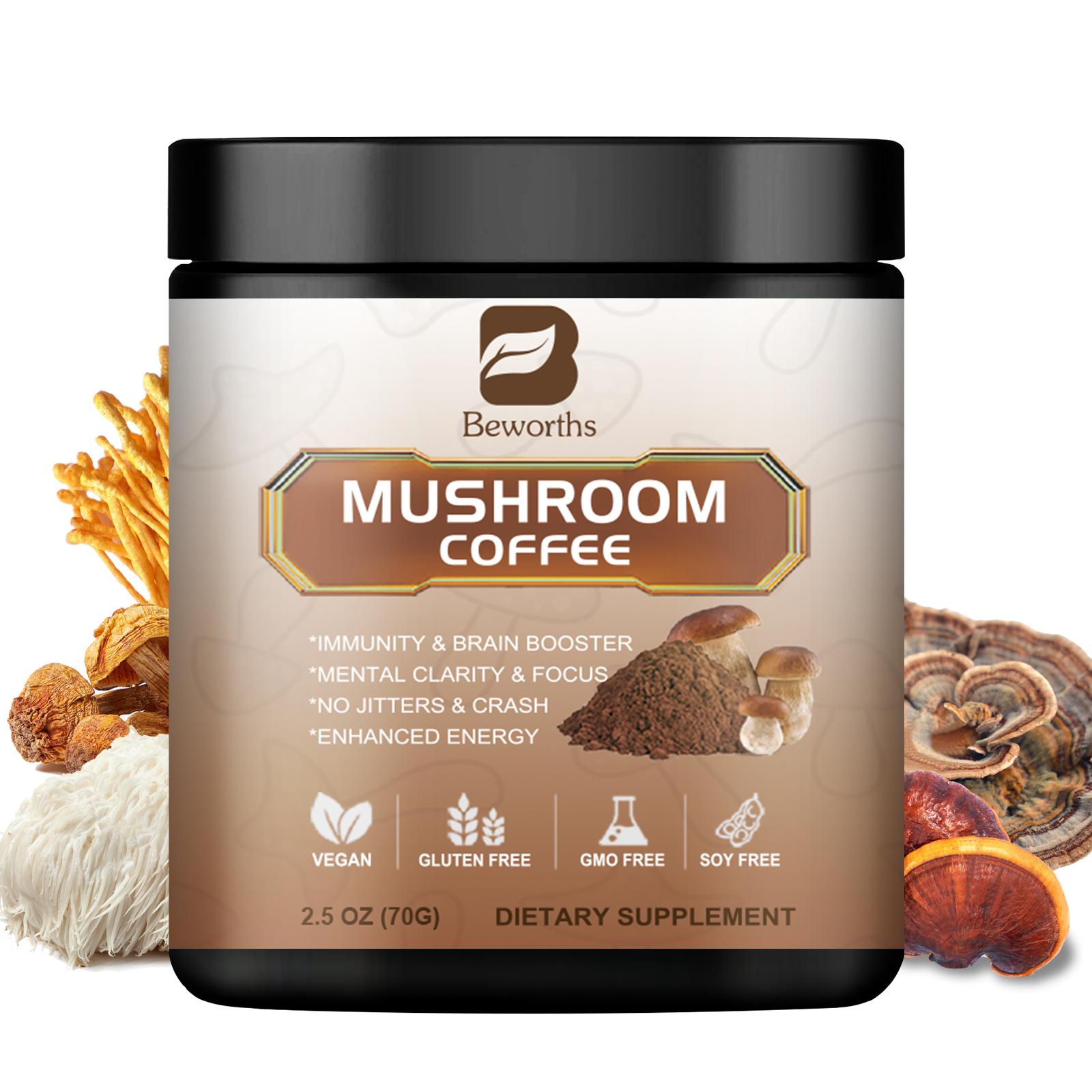 10 in 1 Organic Mushroom Coffee Extract 500g 80 Servings Brain Memory Health US