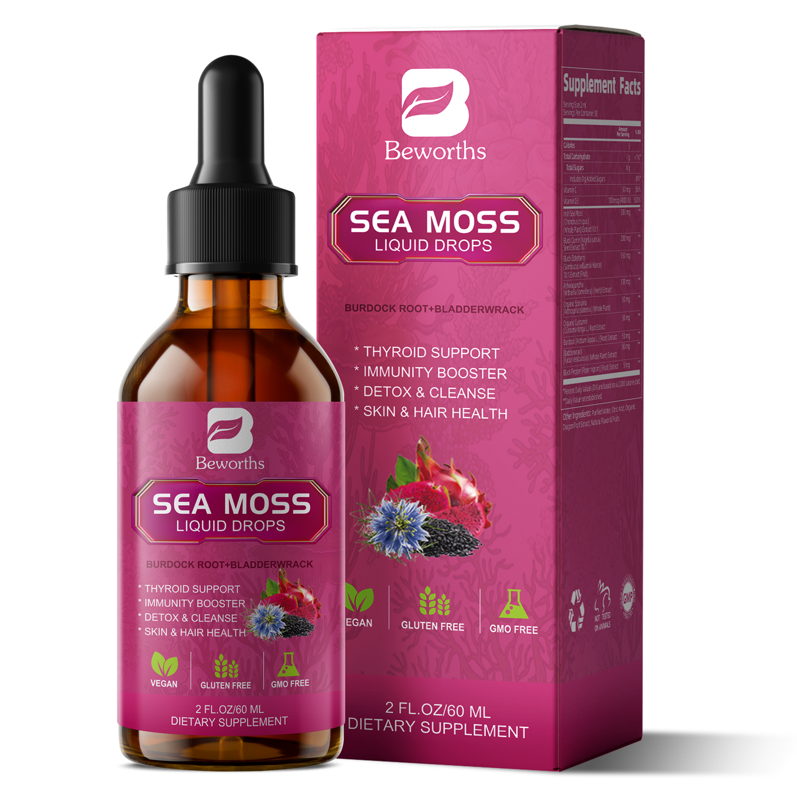 1/2x Organic Sea Moss Drops – Irish Sea Moss Bladderwrack with Black Seed Oil