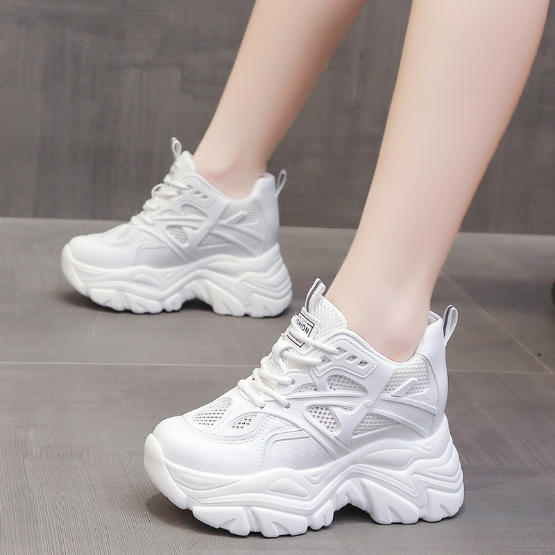 Women Platform Sneaker Breathable Lace Up Wedge High Heel Casual Sport Shoes