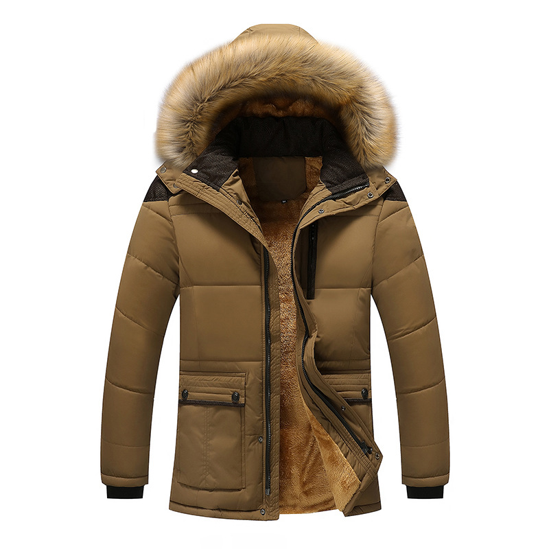 Mens Warm Fleece Outwear Padded Hooded Parka Jacket Fur Collar Thick ...