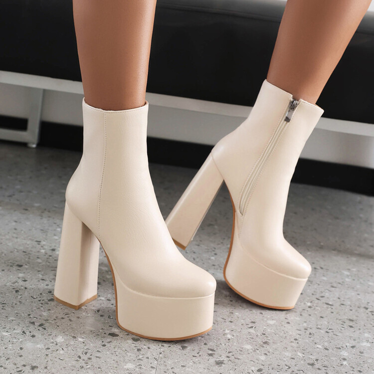 Womens Punk Round Toe Zipper Ankle Boots Biker Chunky High