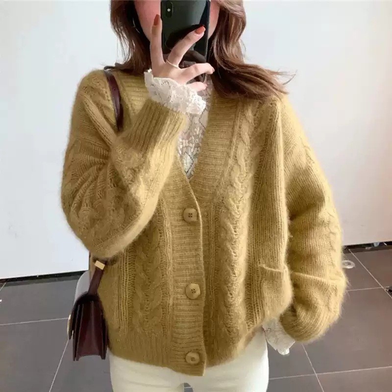 Autumn Women's Sweater Japanese Knitted Cardigan Loose V-neck Sweater Coat Tops