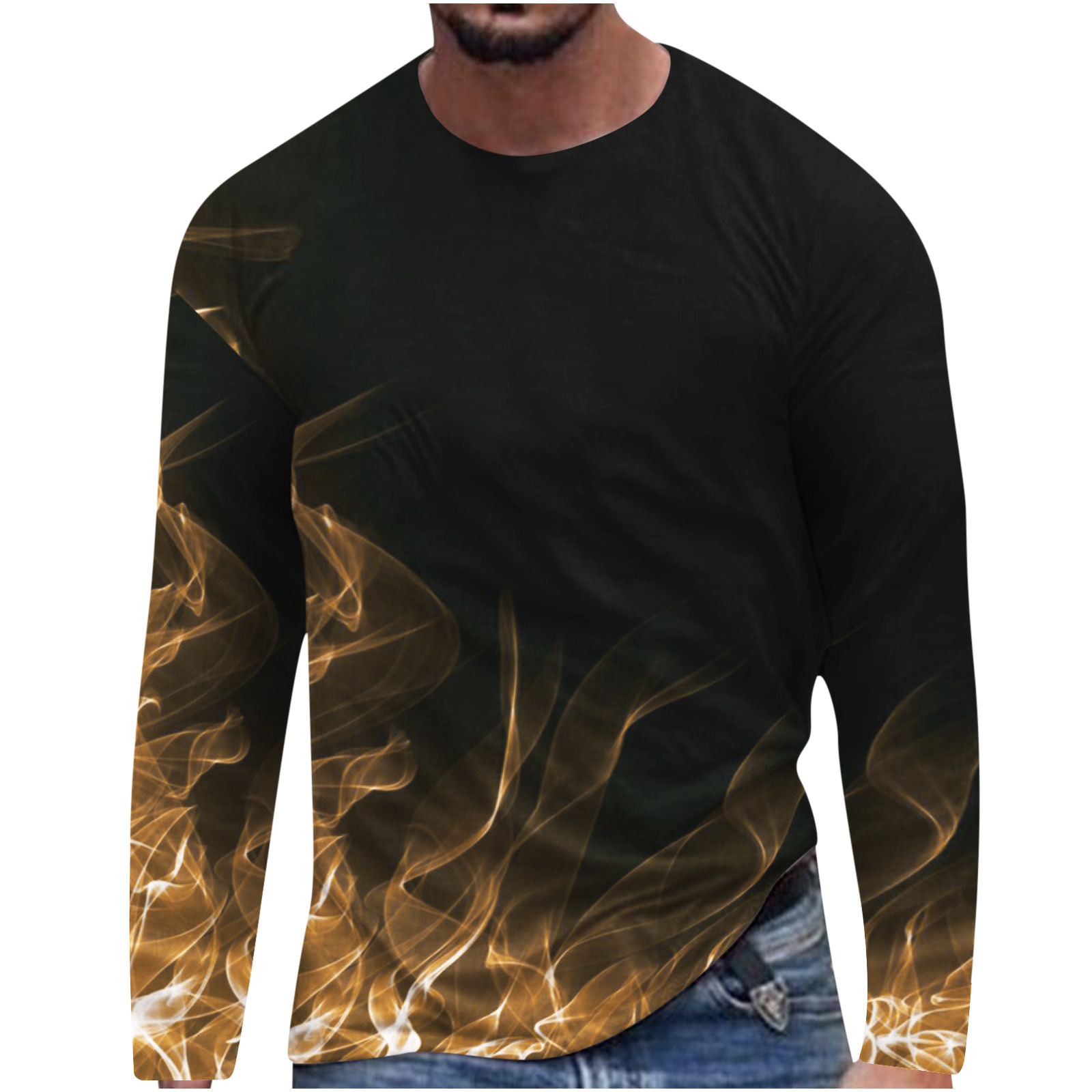 ATTENTIONROWのThin Flame Embroidered Regular Long Sleeve High & Low Shimmering Long Sleeve T Shirt | MissFinchNYC