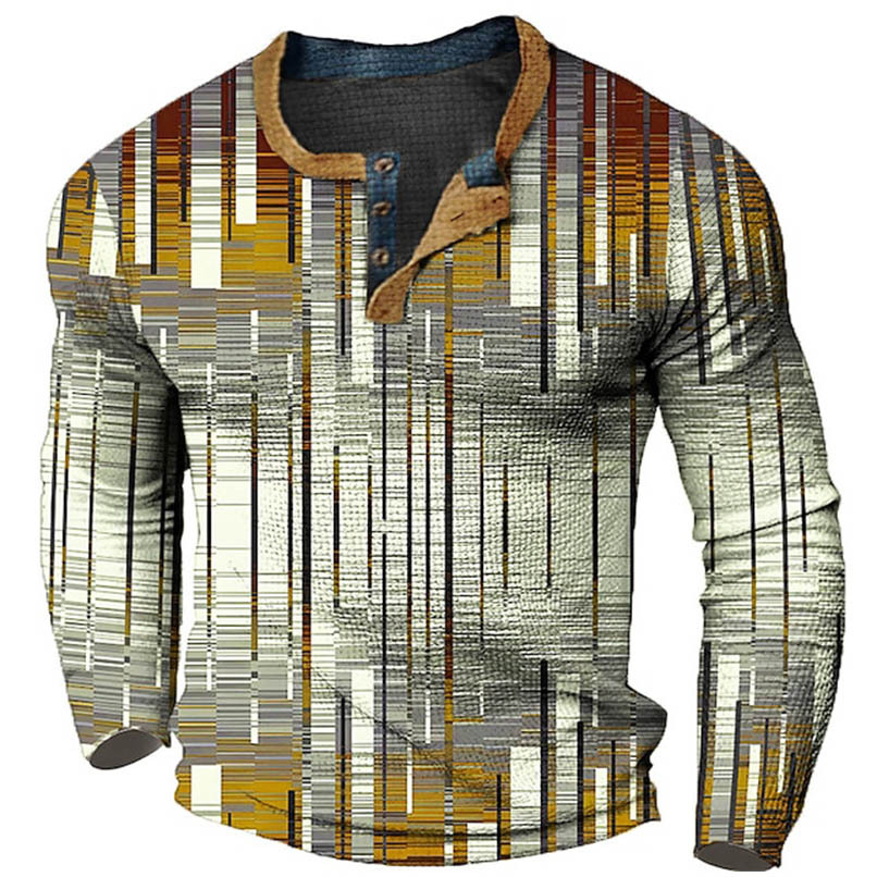 Mens Henley Shirt Large Size Base Shirt Digital 3D Printed Casual Long Sleeve