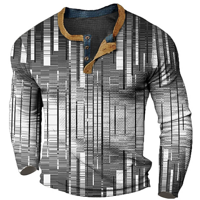 Mens Henley Shirt Large Size Base Shirt Digital 3D Printed Casual Long Sleeve