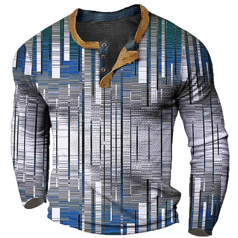 Mens Henley Shirt Large Size Base Shirt Digital 3D Printed Casual Long Sleeve