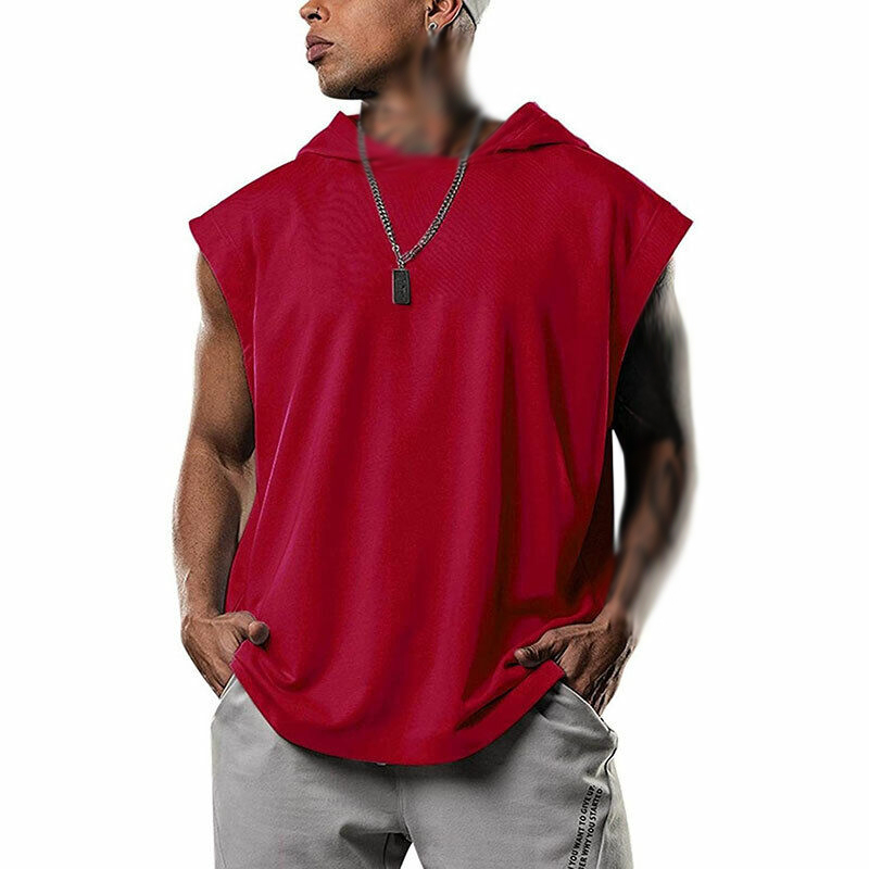 Mens Muscle Sleeveless Hoodie Tank Top Bodybuilding Gym Workout Vest T Shirt SZ