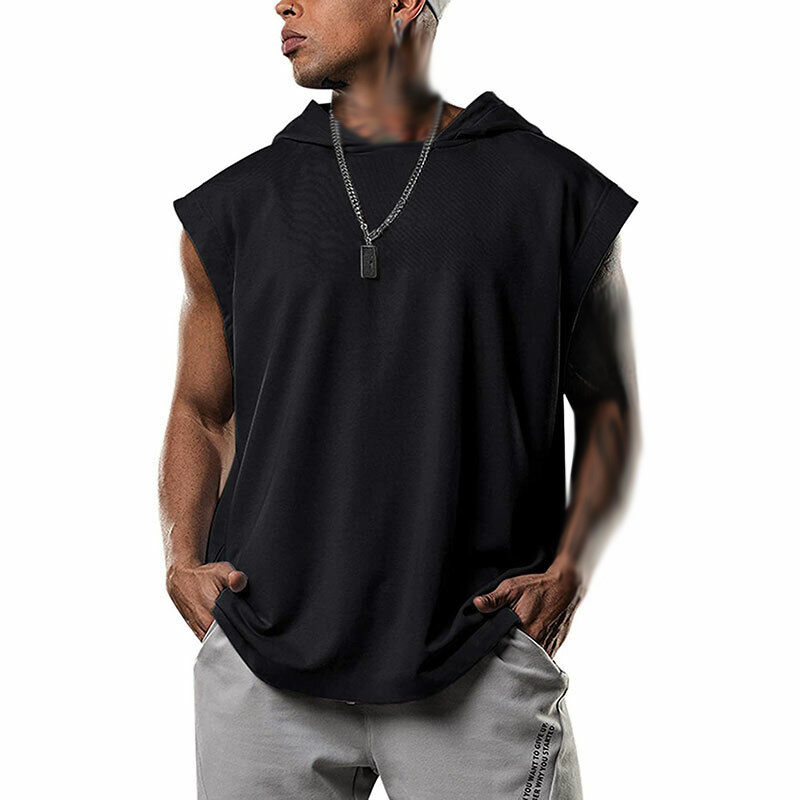 Mens Muscle Sleeveless Hoodie Tank Top Bodybuilding Gym Workout Vest T Shirt SZ