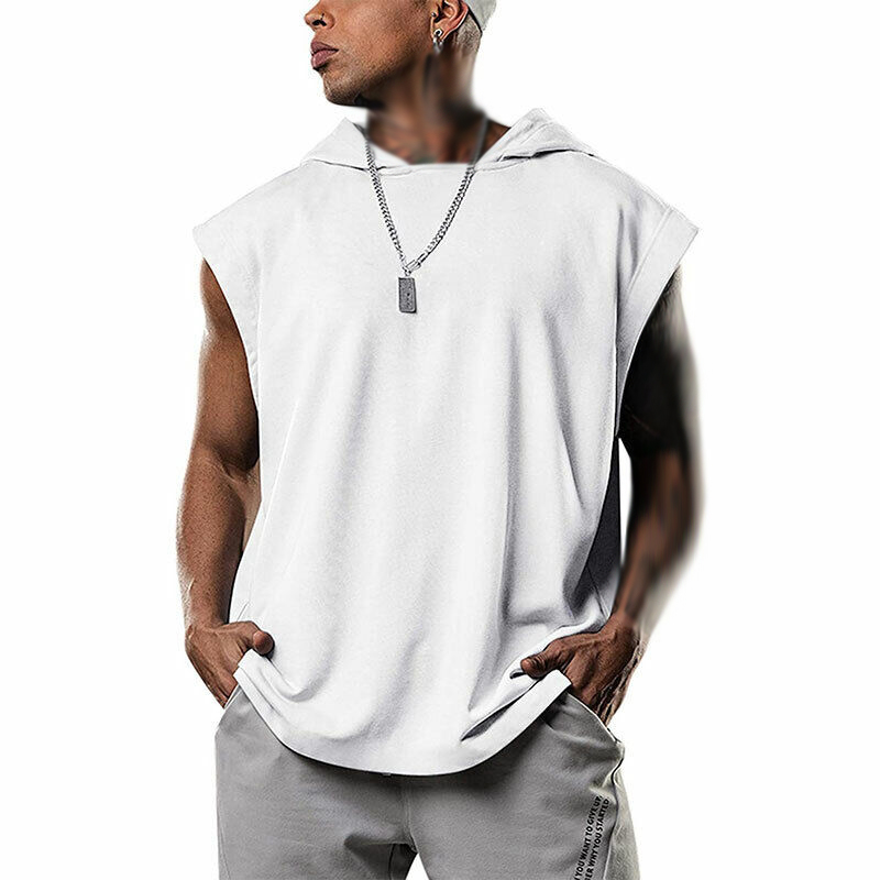 Mens Muscle Sleeveless Hoodie Tank Top Bodybuilding Gym Workout Vest T Shirt SZ