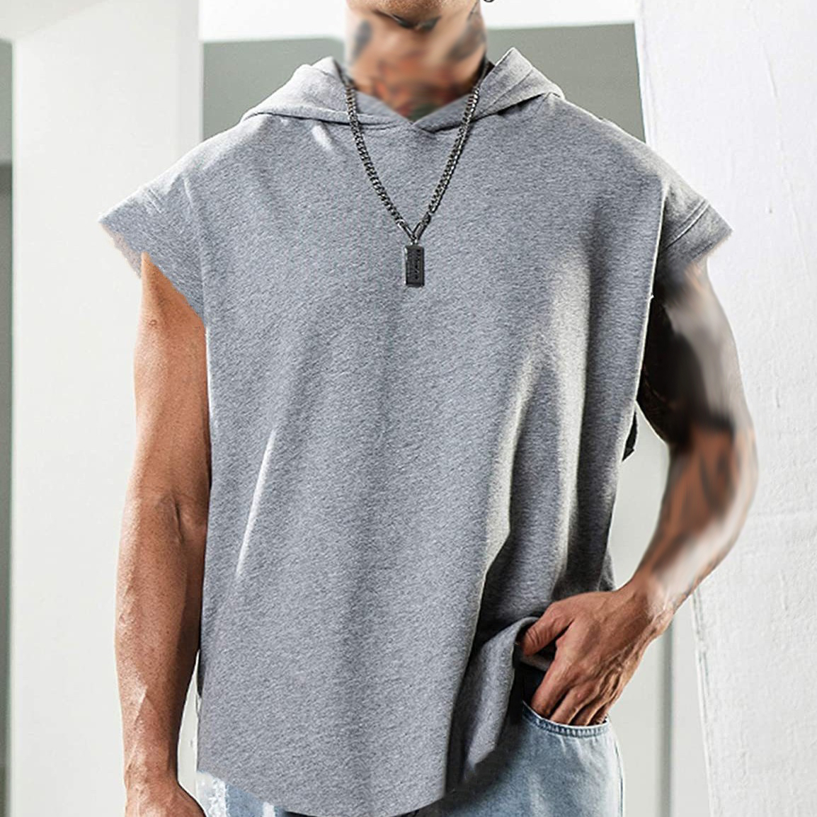 Mens Muscle Sleeveless Hoodie Tank Top Bodybuilding Gym Workout Vest T Shirt SZ