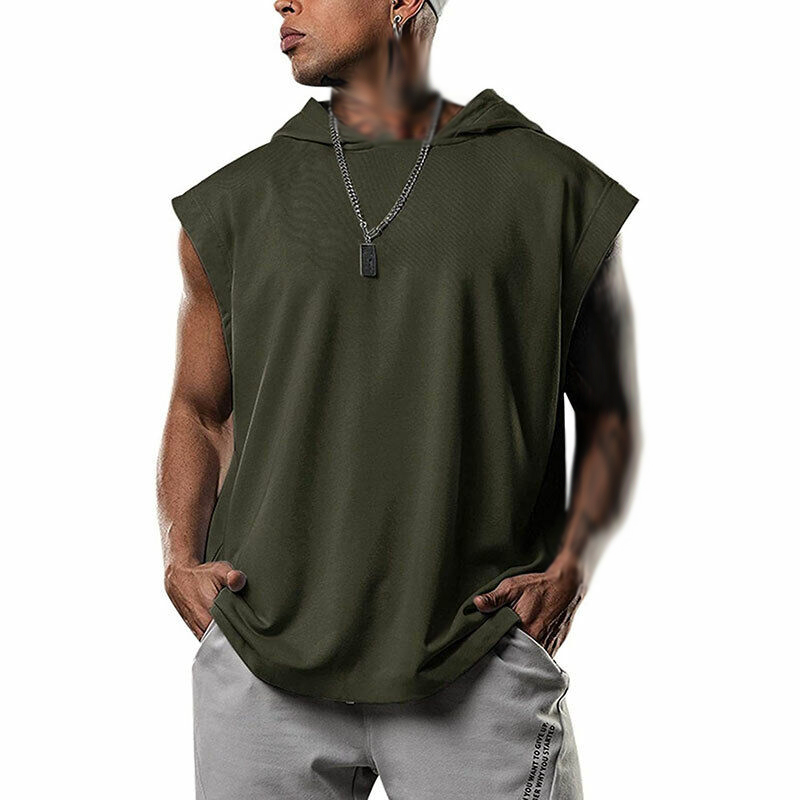 Mens Muscle Sleeveless Hoodie Tank Top Bodybuilding Gym Workout Vest T Shirt SZ