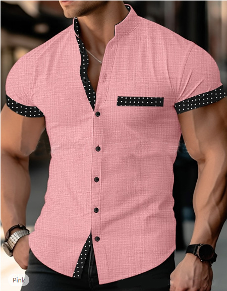 Camisa Para Hombre Manga Corta Cuello Soporte Camisa Informal Verano Mezcla Algodón Prendas para el torso Camisetas - Imagen 12 de 14