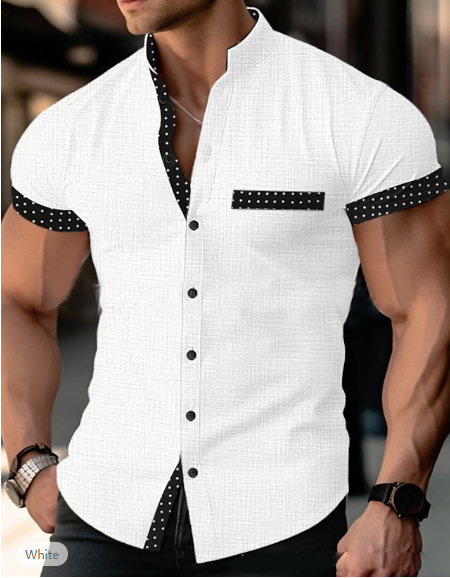 Camisa Para Hombre Manga Corta Cuello Soporte Camisa Informal Verano Mezcla Algodón Prendas para el torso Camisetas - Imagen 11 de 14