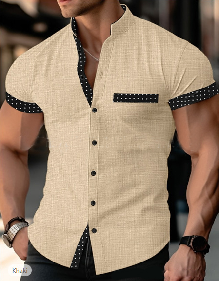 Camisa Para Hombre Manga Corta Cuello Soporte Camisa Informal Verano Mezcla Algodón Prendas para el torso Camisetas - Imagen 13 de 14