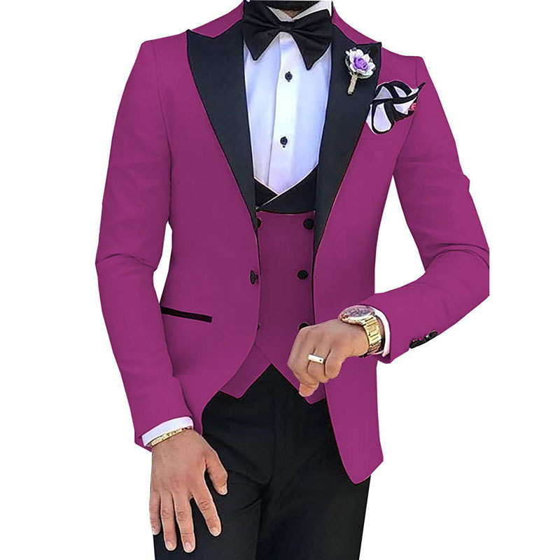 Men Suit (Jacket+Pants+Vest) 3 Piece Set Slim Groom Tuxedo Wedding Evening Party