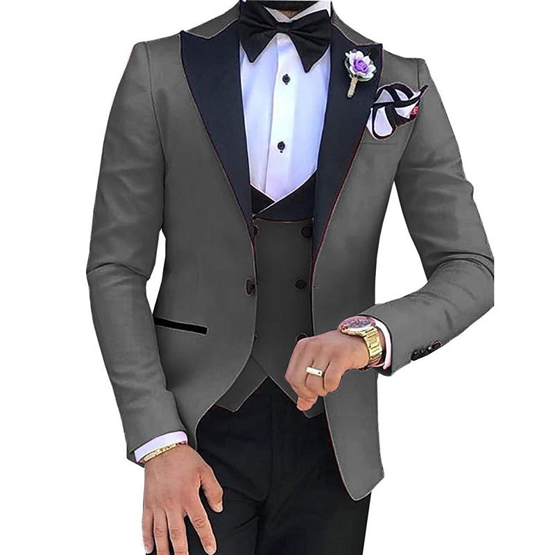 Men Suit (Jacket+Pants+Vest) 3 Piece Set Slim Groom Tuxedo Wedding Evening Party