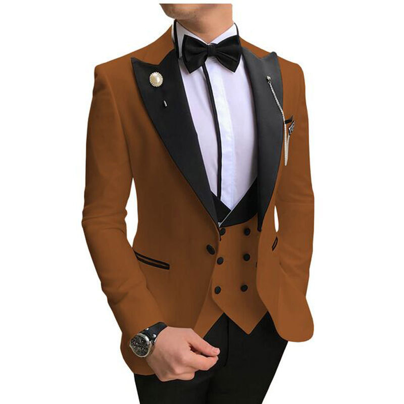 Men Suit (Jacket+Pants+Vest) 3 Piece Set Slim Groom Tuxedo Wedding Evening Party