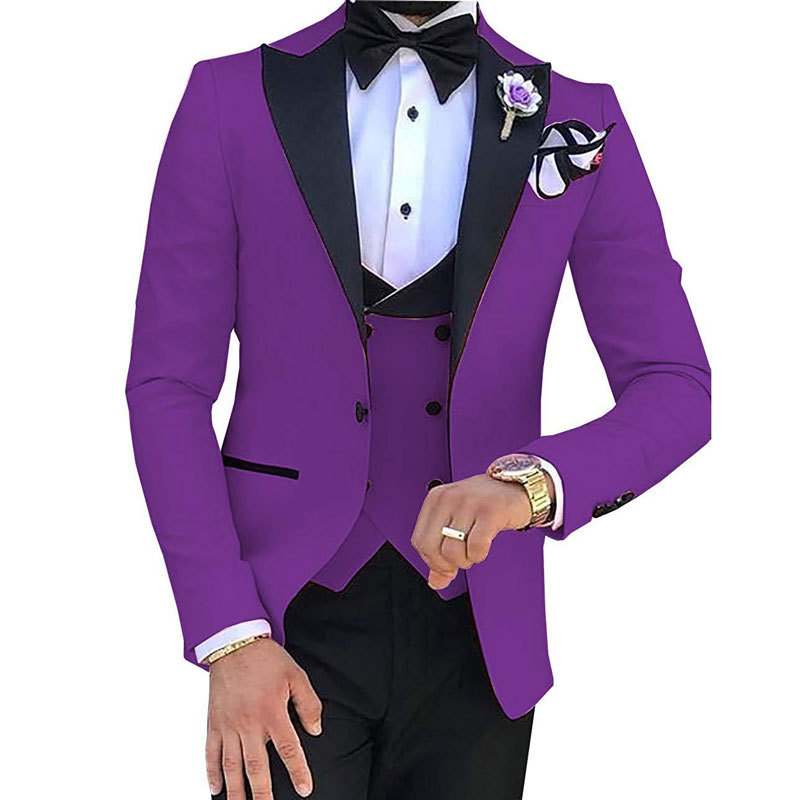 Men Suit (Jacket+Pants+Vest) 3 Piece Set Slim Groom Tuxedo Wedding Evening Party