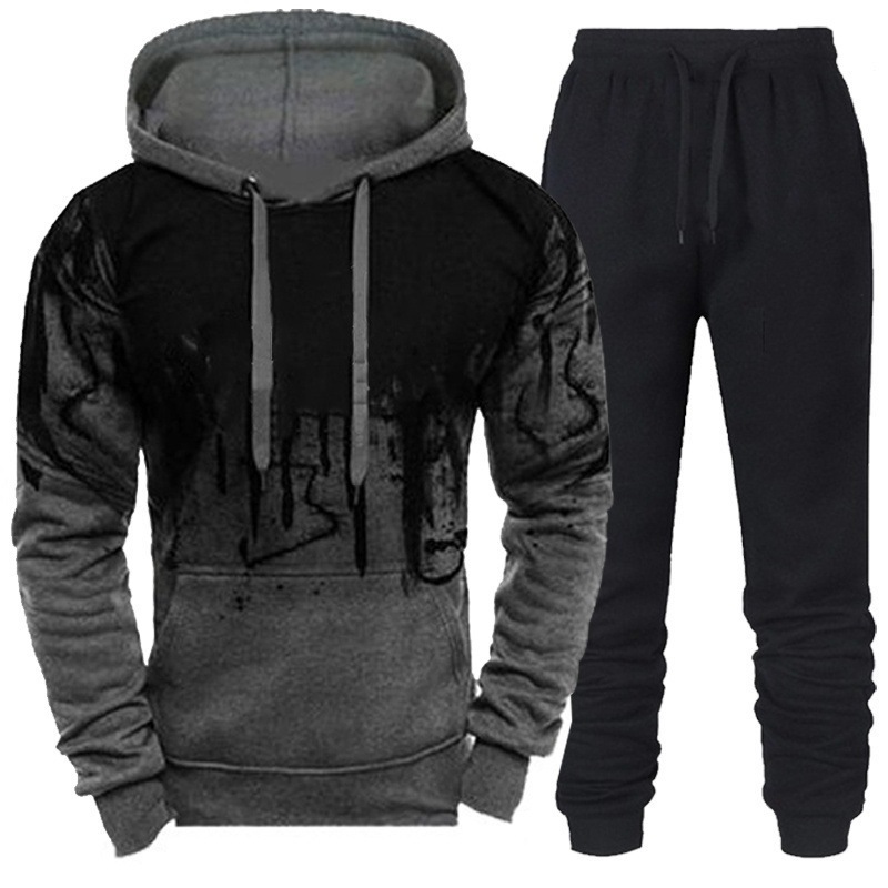 2024 Mens New Tracksuit Hoodies+Black Sweatpants Male Casual Sports Jogging Sets - Picture 11 of 13