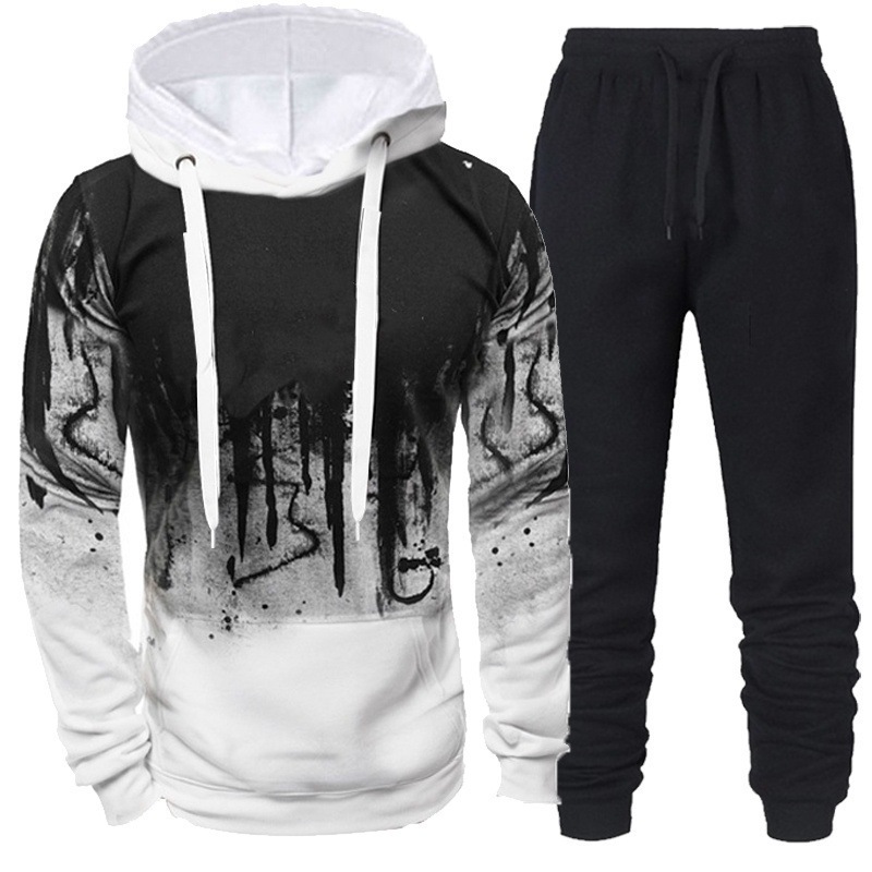 2024 Mens New Tracksuit Hoodies+Black Sweatpants Male Casual Sports Jogging Sets - Picture 10 of 13