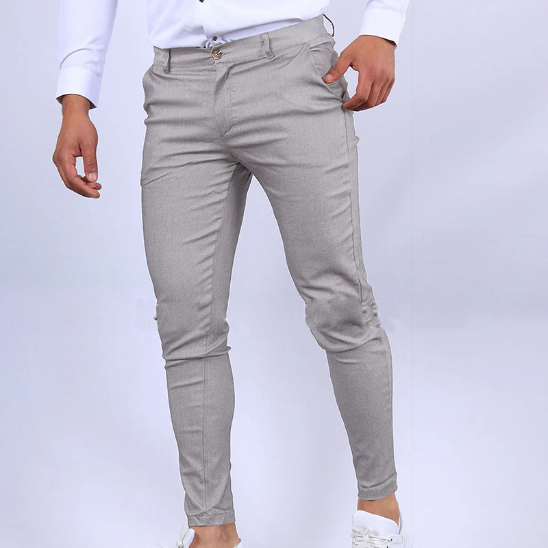 Men's Slim Casual Sports Solid Color Pants Skinny Business Pants Work Trousers