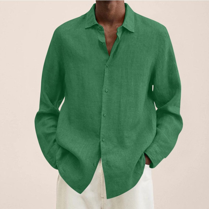 Camisa de vestir informal de lino de algodón de manga larga con botones holgada para hombre Reino Unido - Imagen 28 de 35