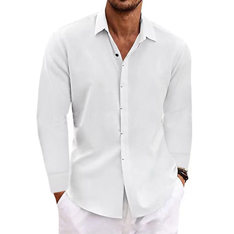 Mens Casual Linen Style Long Sleeve Solid Shirts Fit Formal Dress Tops Tee Shirt - Picture 11 of 16