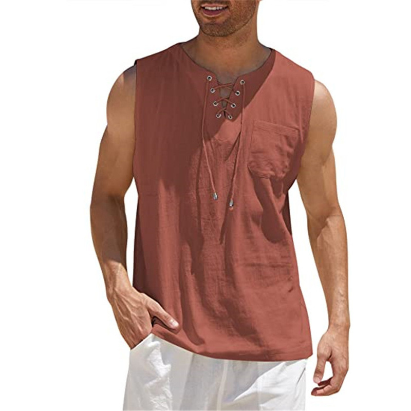 Mens Vest Cotton Linen Tank Top Summer Training Muscle Gym Tops Pack Plain M-3XL