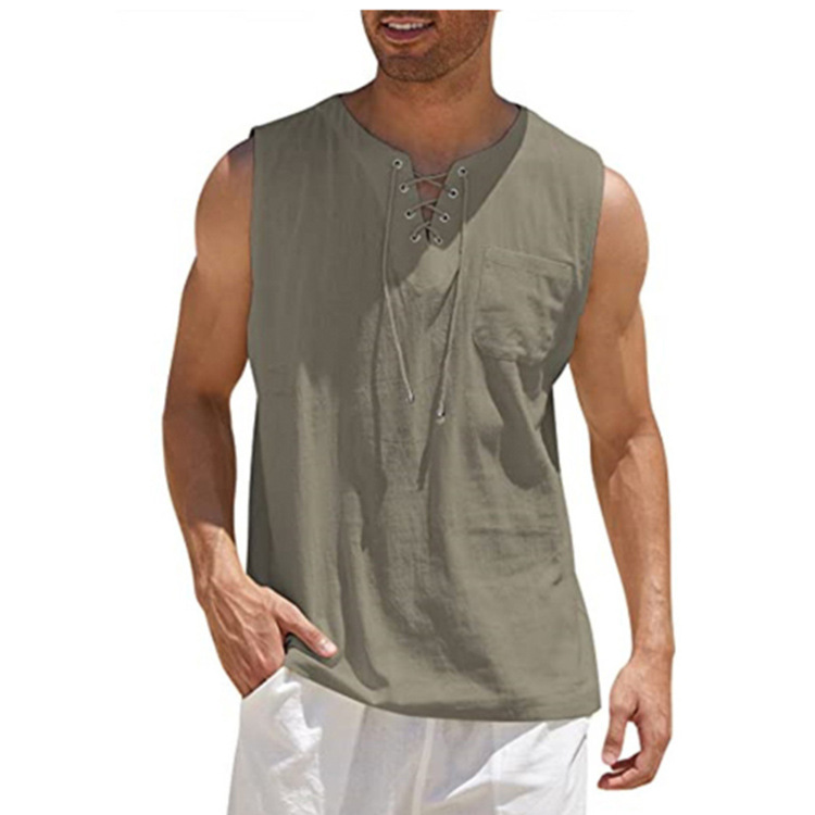 Mens Vest Cotton Linen Tank Top Summer Training Muscle Gym Tops Pack Plain M-3XL