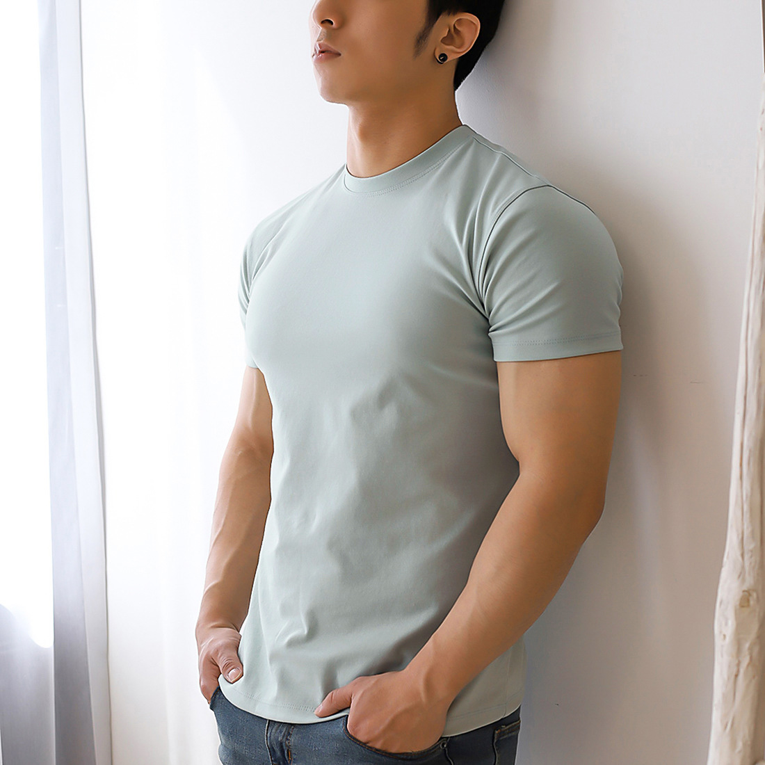 Men's Shirt Turtleneck Undershirt Gym Slim Fit Short Sleeve Workout T-Shirts Tee