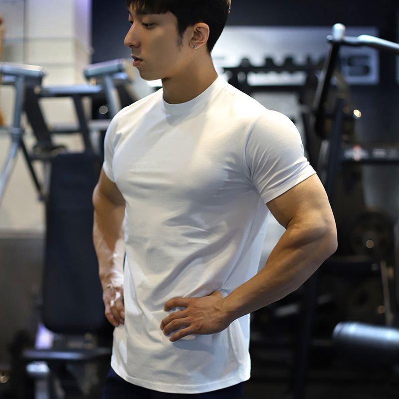 Men's Shirt Turtleneck Undershirt Gym Slim Fit Short Sleeve Workout T-Shirts Tee