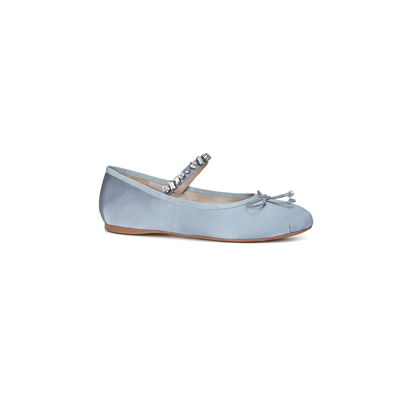 Women Fashion Rhinestone Ballet Shoes With Satin Bow Flat