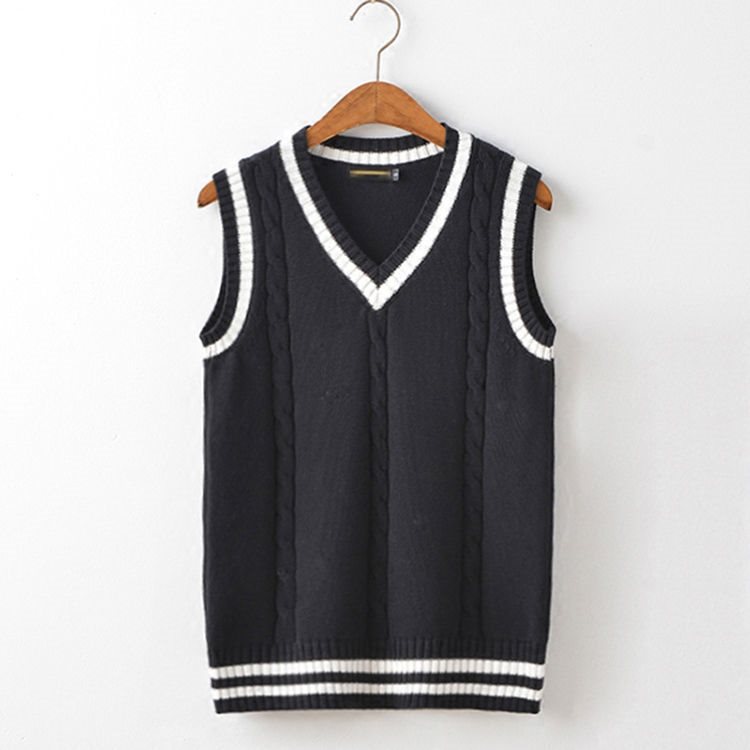 Fashion Men's V Neck Sleeveless Vest Sweater for School Uniform Thick and Cozy - Picture 12 of 17