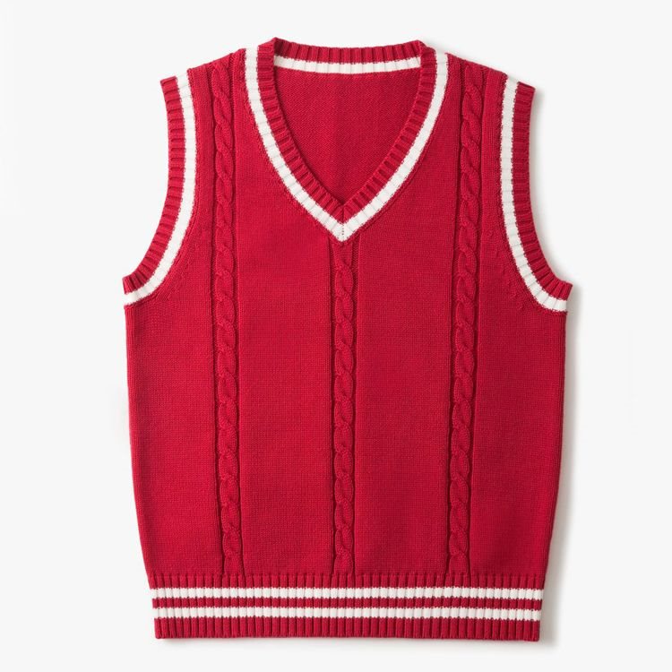 Fashion Men's V Neck Sleeveless Vest Sweater for School Uniform Thick and Cozy - Picture 16 of 17