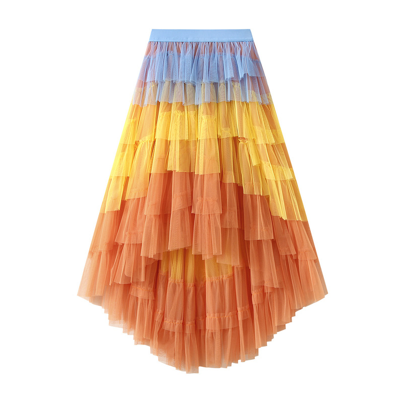 Women Gradient Puffy Cake Long Mesh Skirt Elastic Waist Ball Gown Tulle Skirt - Picture 11 of 20