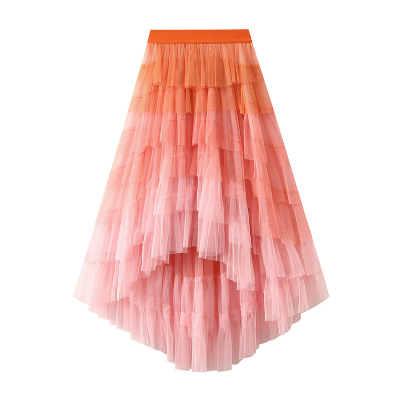 Women Gradient Puffy Cake Long Mesh Skirt Elastic Waist Ball Gown Tulle Skirt - Picture 17 of 20