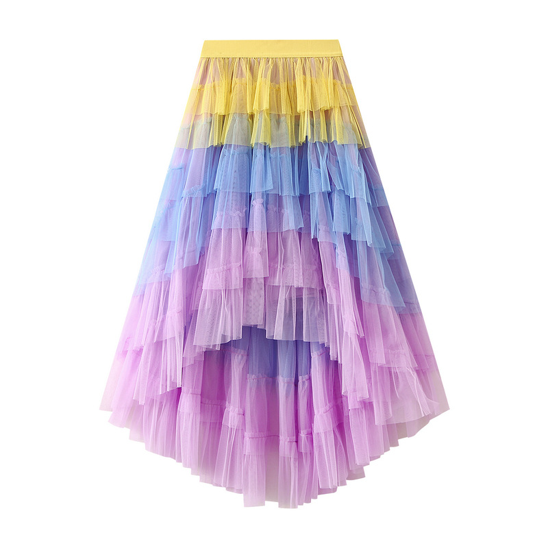 Women Gradient Puffy Cake Long Mesh Skirt Elastic Waist Ball Gown Tulle Skirt - Picture 9 of 20