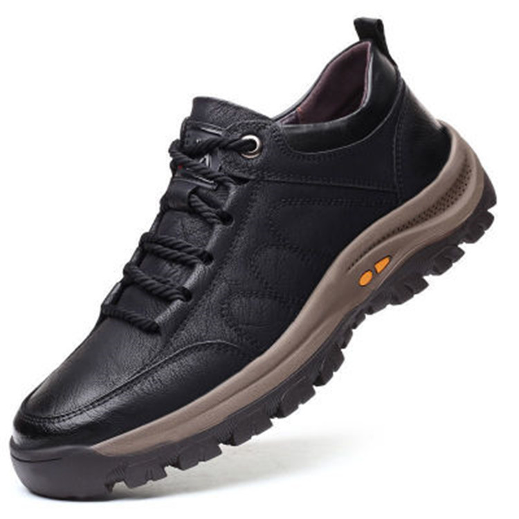 Mens Casual Hand Stitching Leather Arch Support Shoes Outdoor Hiking Lace Up